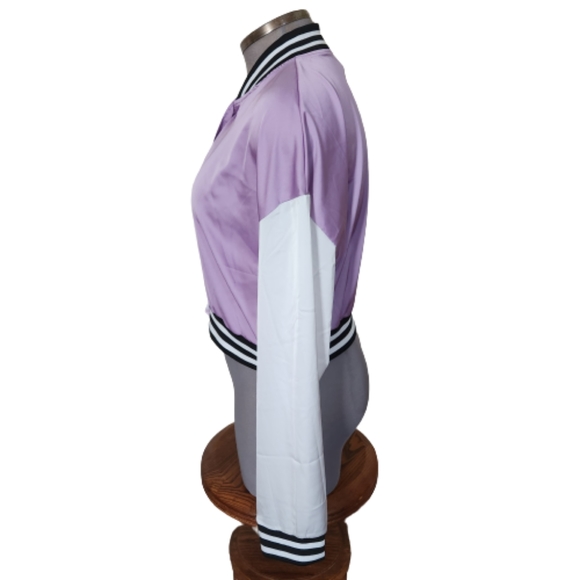 LAVENDER SATIN ☆ BASEBALL STYLE ☆ CROPPED LIGHTWEIGHT JACKET ☆ NWT - Picture 4 of 6